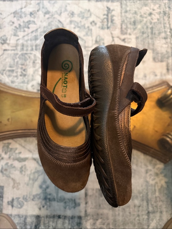 Naot Shoes - Naot Kirei Brown Suede Bronze Leather Mary Jane Flats with Strap Size 38 L7